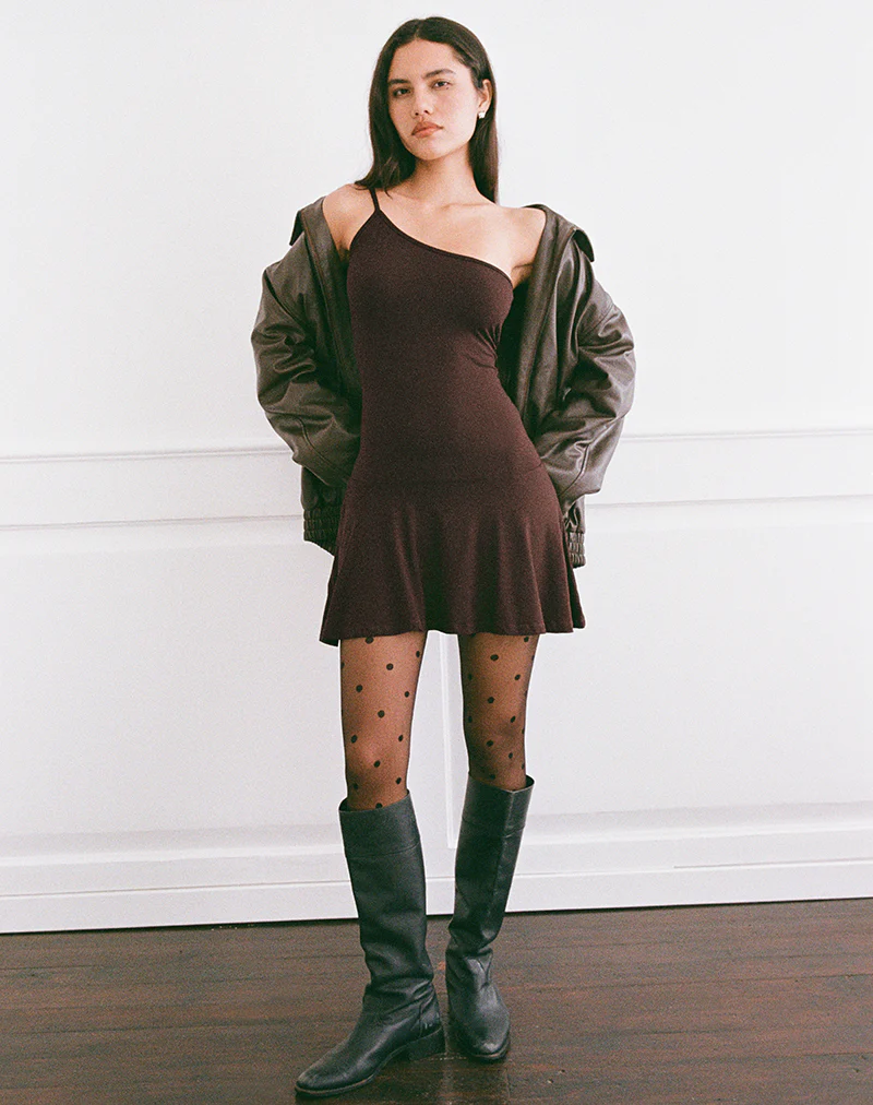 Messac Asymmetric Dress in Rayon Jersey Bitter Chocolate - Image 3