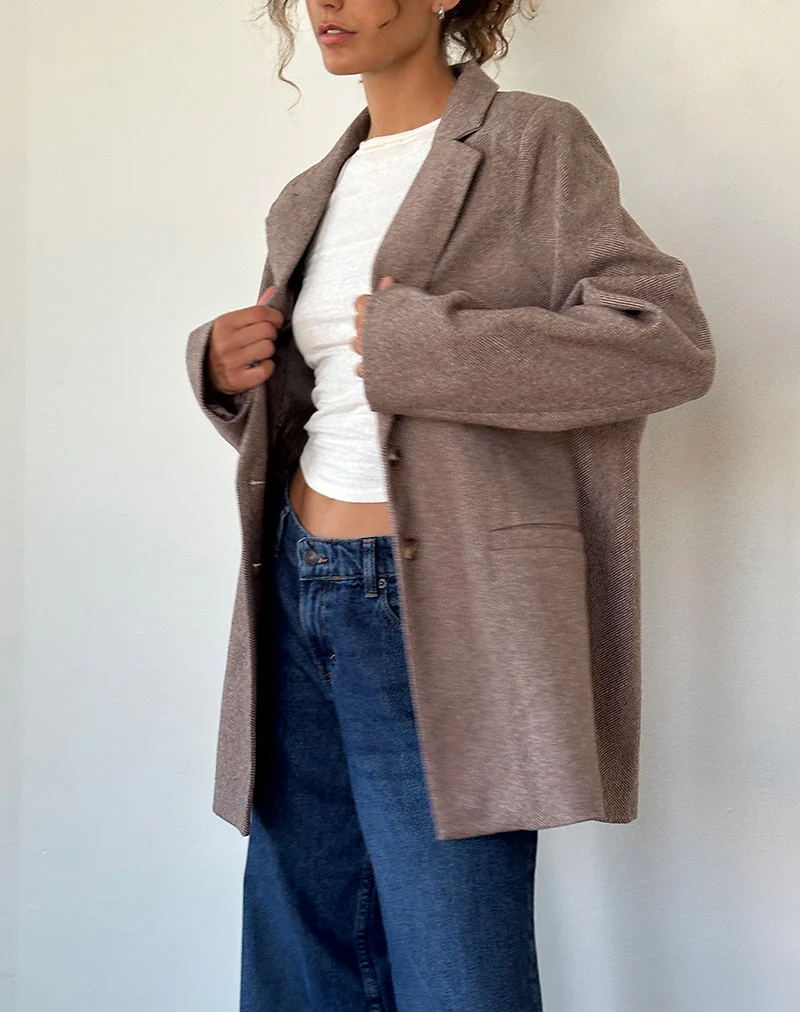 Messeir Faux Wool Blazer in Walnut - Image 3