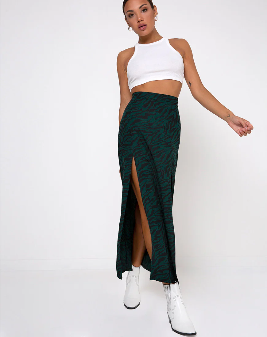 Mica Maxi Skirt in 90's Zebra Forest Green - Image 2
