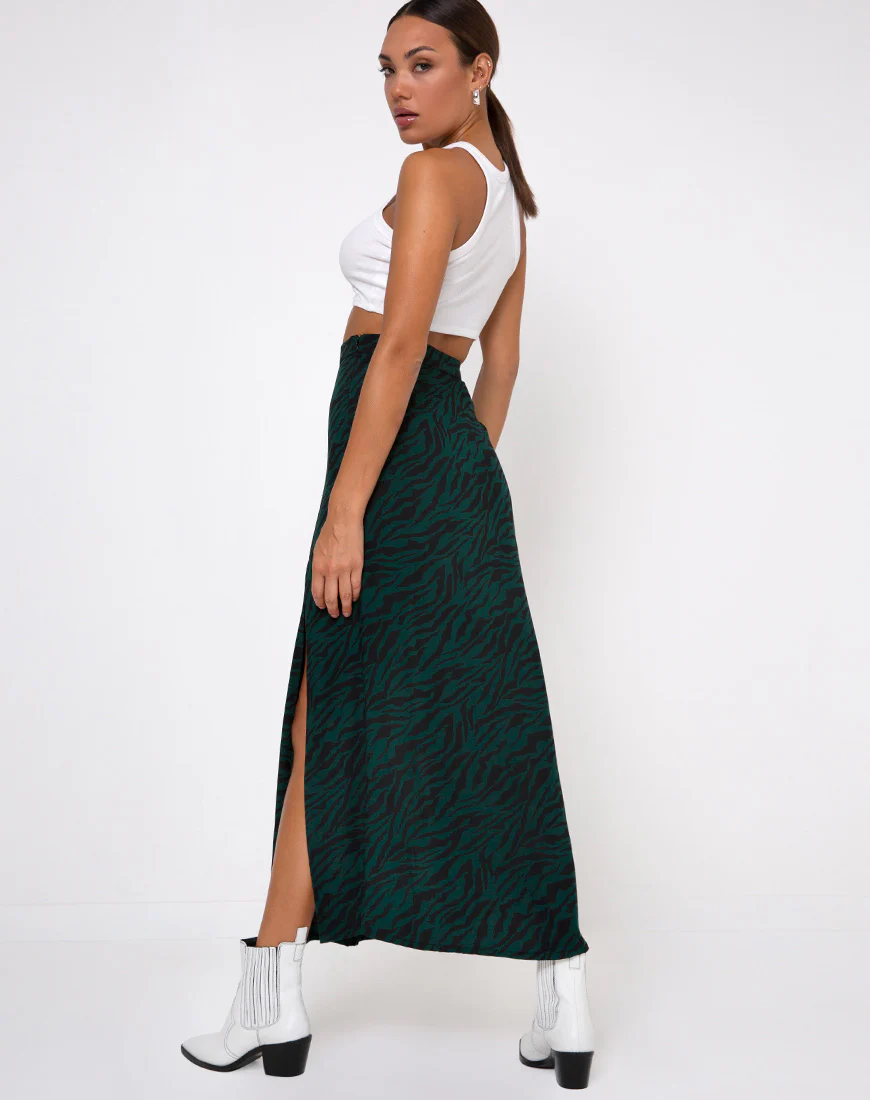 Mica Maxi Skirt in 90's Zebra Forest Green - Image 3