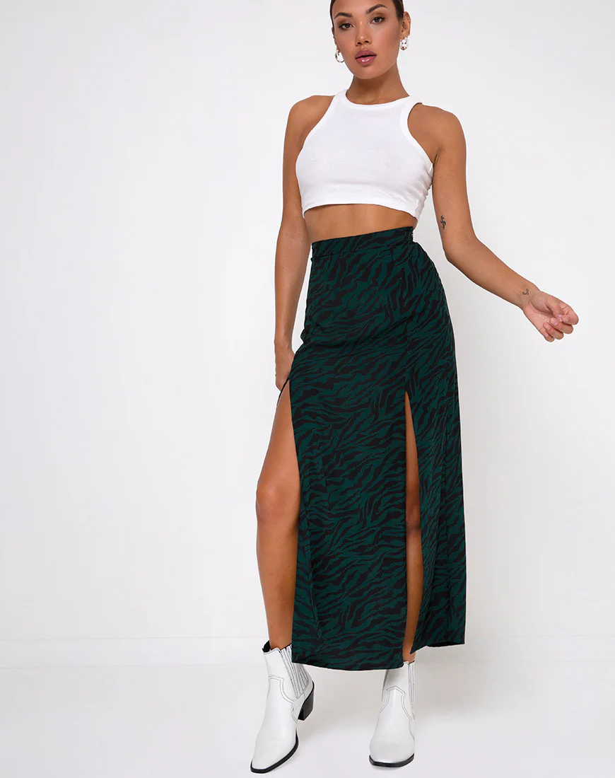 Mica Maxi Skirt in 90's Zebra Forest Green - Image 4
