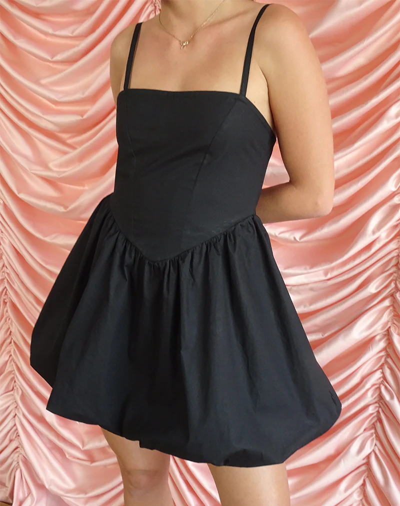 Micala Puffball Mini Dress in Black - Image 2
