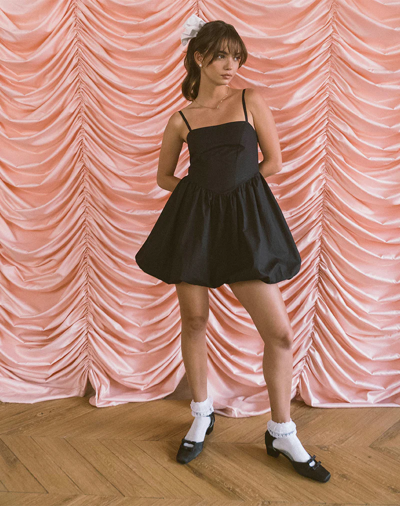 Micala Puffball Mini Dress in Black - Image 4