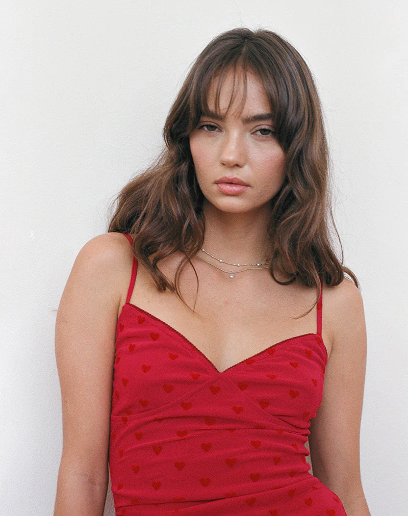 Micaya Mini Dress in Red Heart Flocked Mesh - Image 5