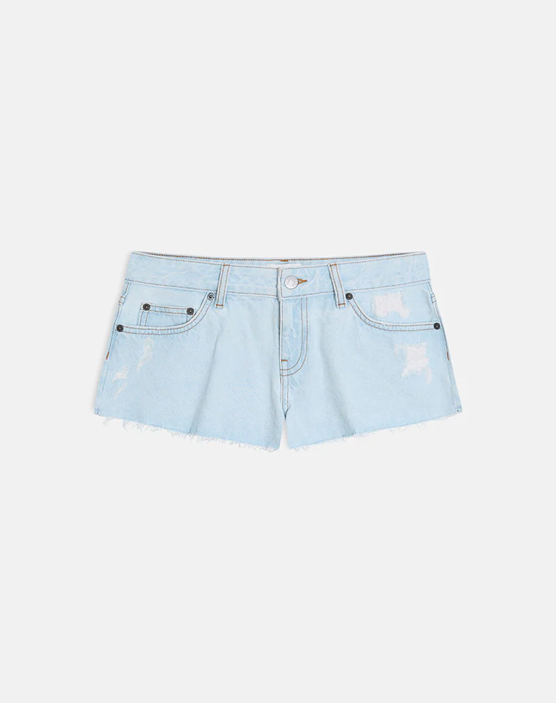 Micro Denim Hot Pant in Sun Bleach Blue - Image 7