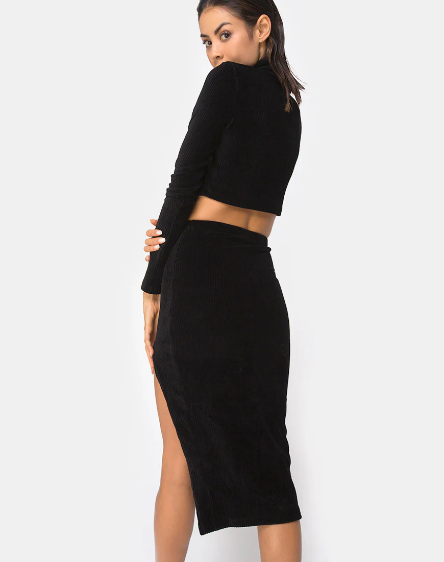 Cheri Midi Skirt in Rib Black - Image 2