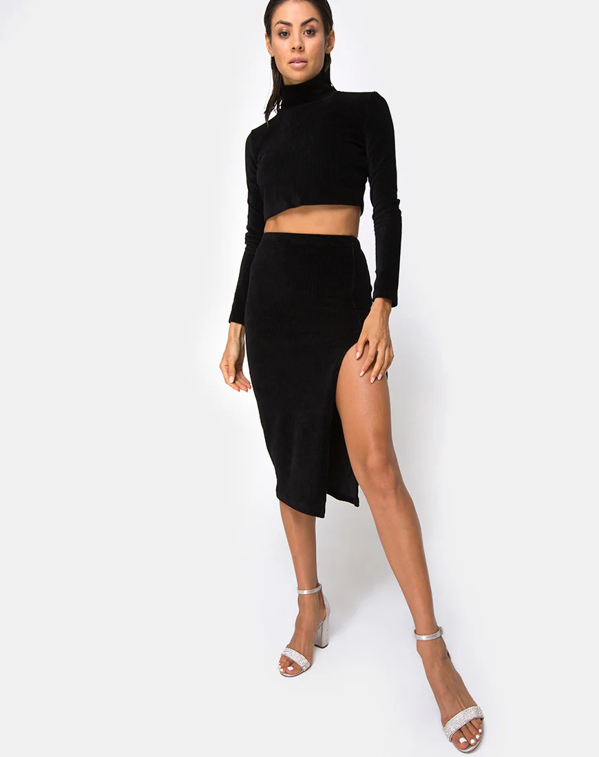 Cheri Midi Skirt in Rib Black - Image 3