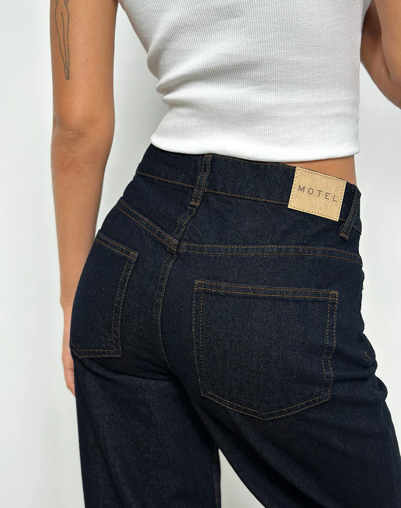 Mid Rise Turn Up Straight Jeans in Indigo - Image 2
