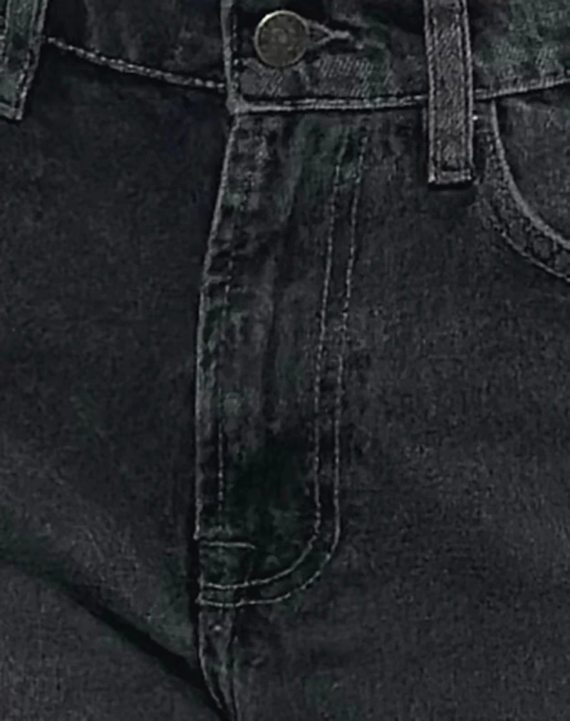 Mid Rise Turn Up Straight Jeans in Washed Black Grey - Image 6