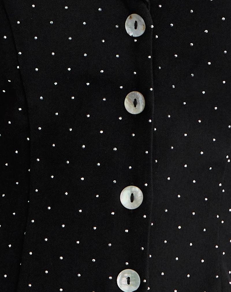Mikanu Halterneck Blouse in Diamante Tailoring Black - Image 6