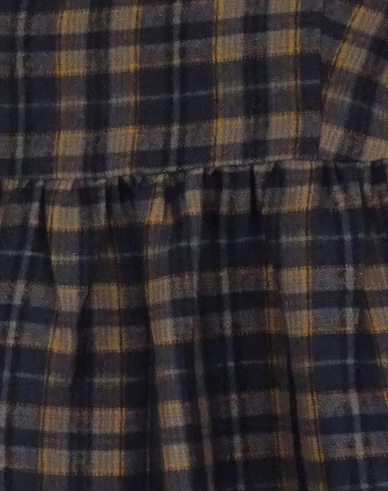 Mikayla Square Neck Mini Dress in Navy and Mustard Check - Image 7