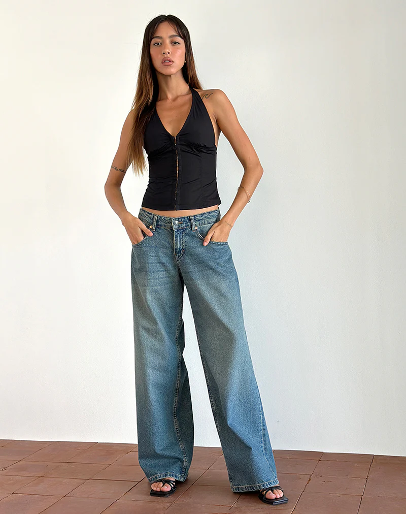 Miken Halterneck Vest Top in Black - Image 3