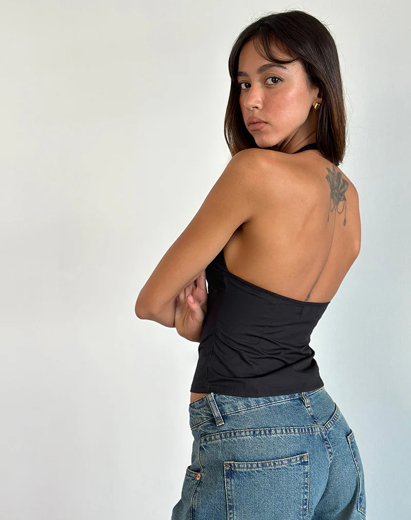 Miken Halterneck Vest Top in Black - Image 4