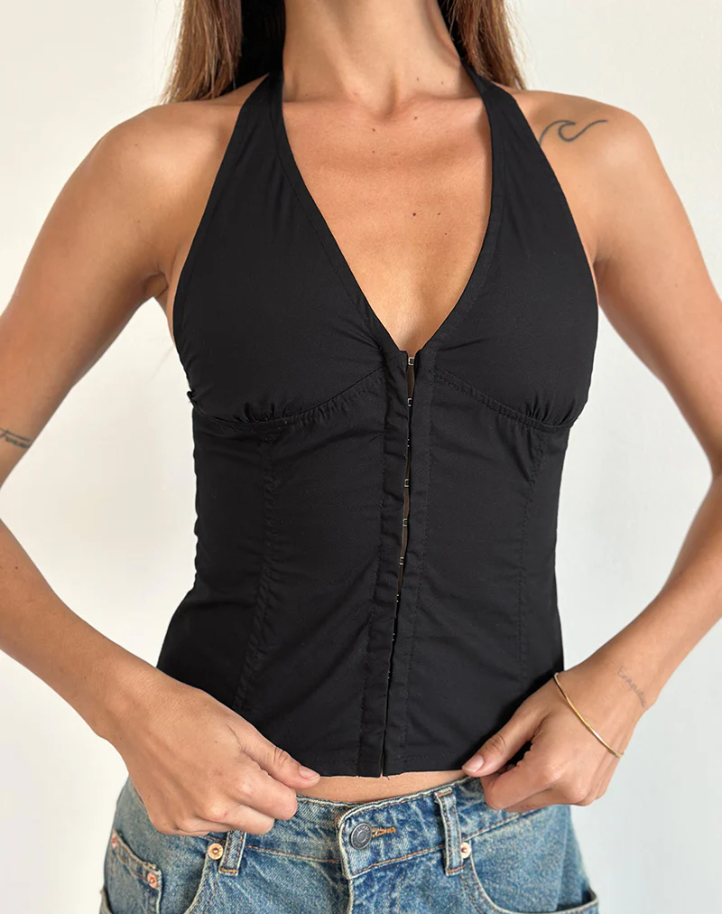 Miken Halterneck Vest Top in Black - Image 5