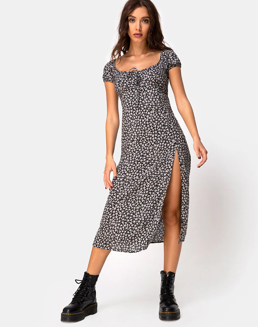Milla Dress in Ditsy Rose Black - Image 3