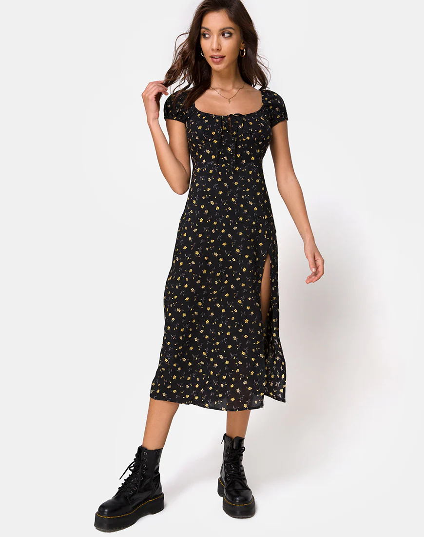 Milla Midi Dress in Pretty Petal Black - Image 3