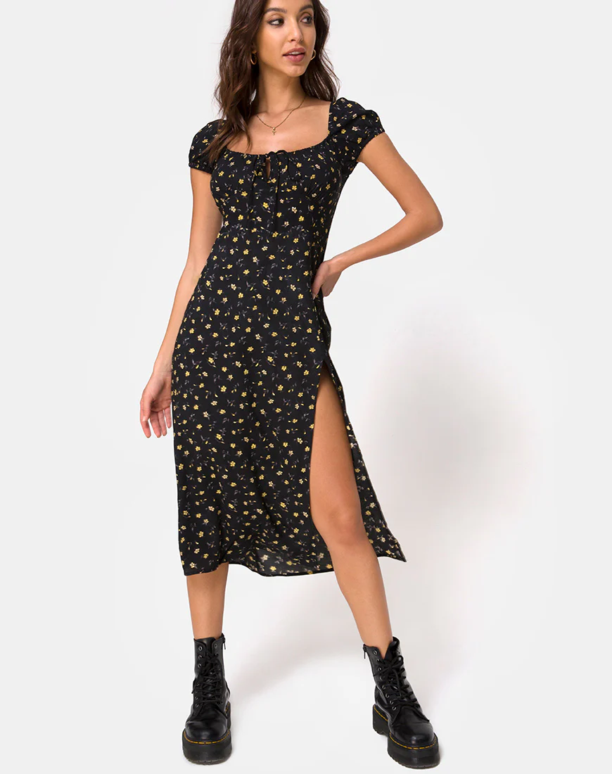 Milla Midi Dress in Pretty Petal Black - Image 4