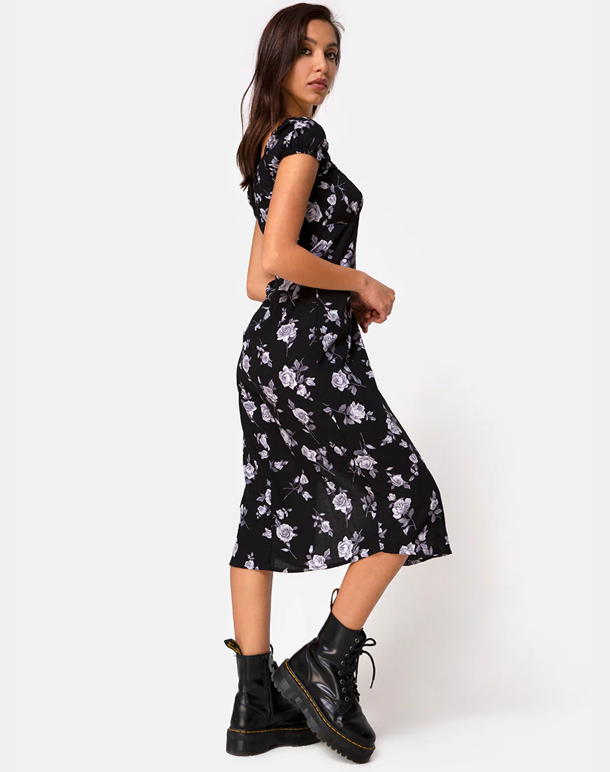 Milla Midi Dress in White Rose Black - Image 2