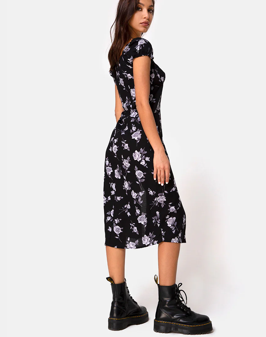 Milla Midi Dress in White Rose Black - Image 4