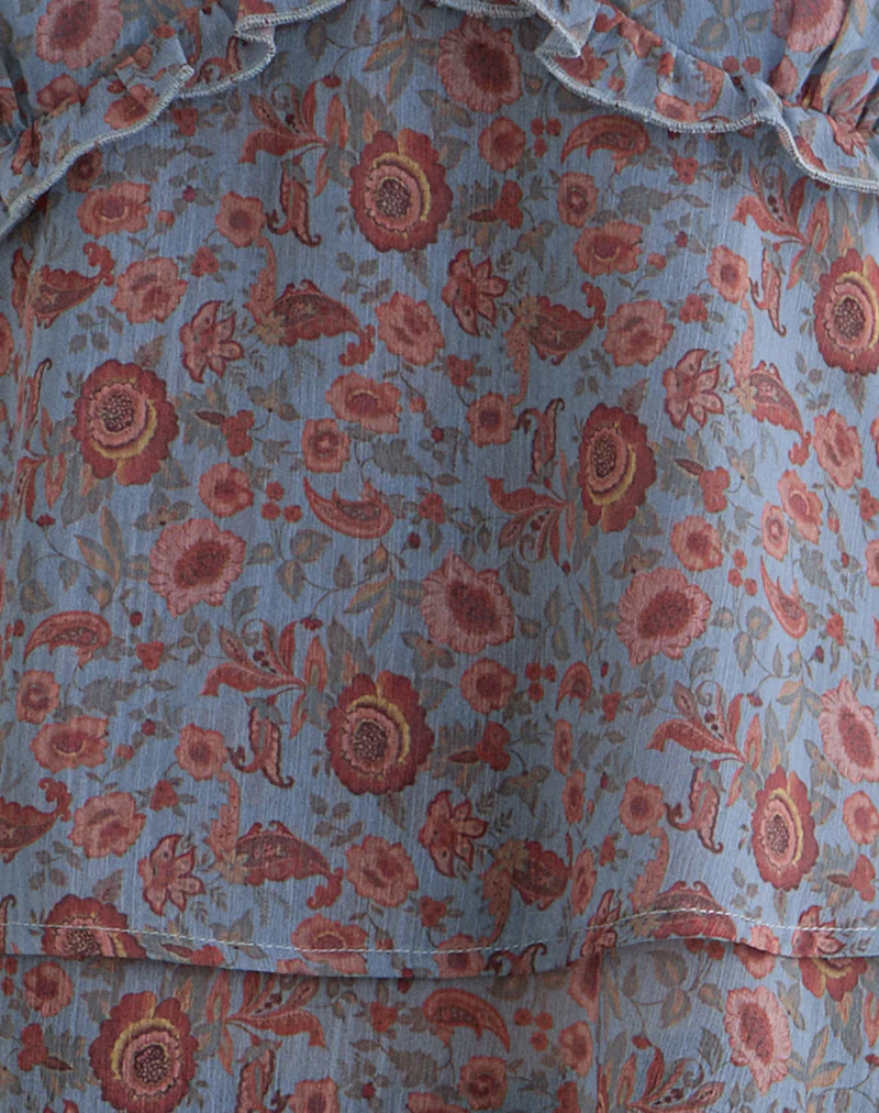 Millar Frill Top in Shadow Blossom Blue Chiffon - Image 6