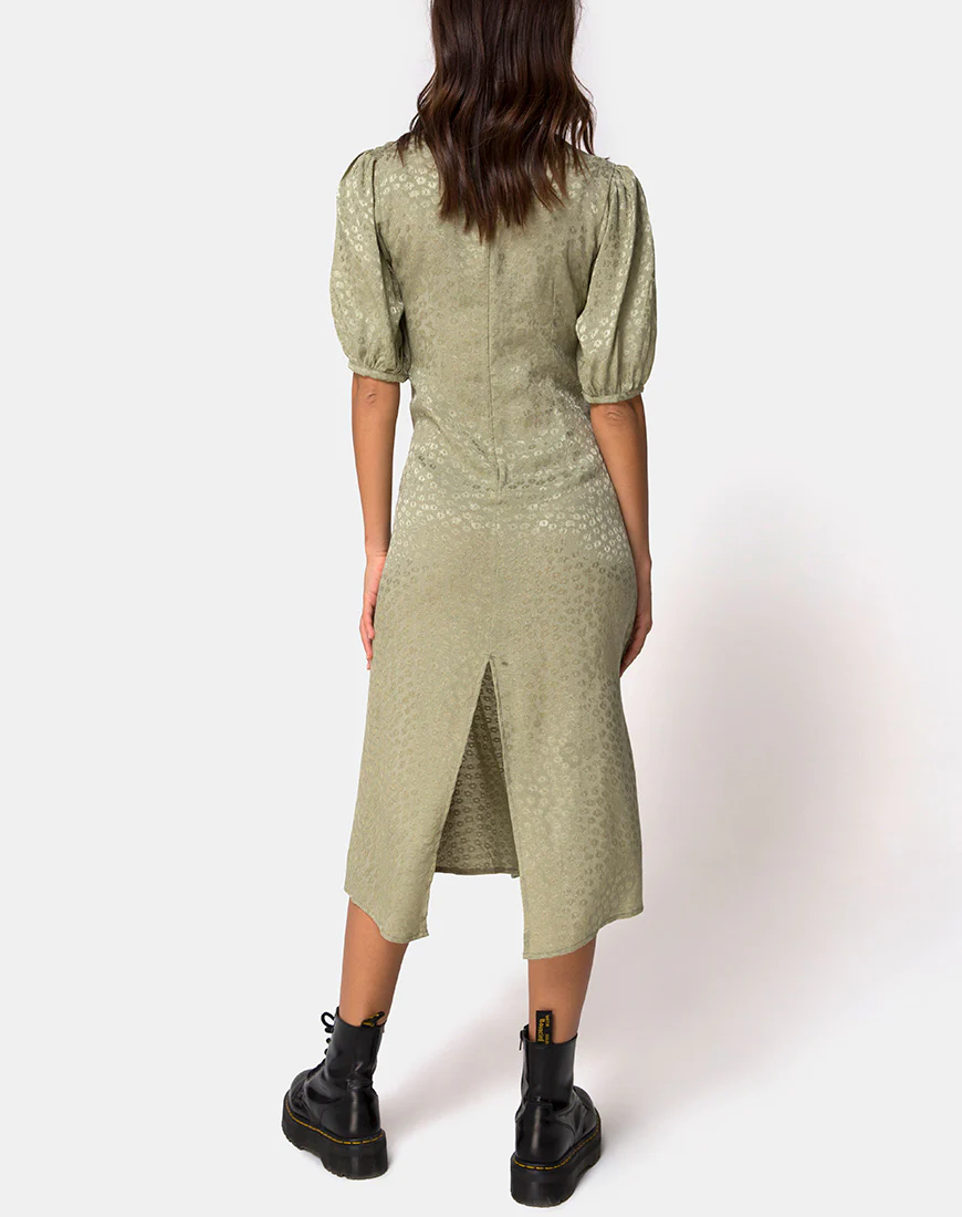 Millo Midi Dress in Satin Ditsy Rose Sage - Image 4