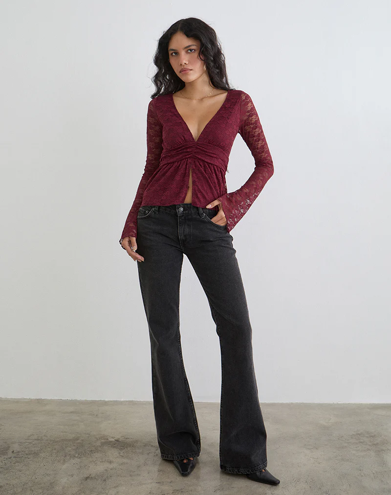 Milna Butterfly Top in Lace Maroon - Image 2
