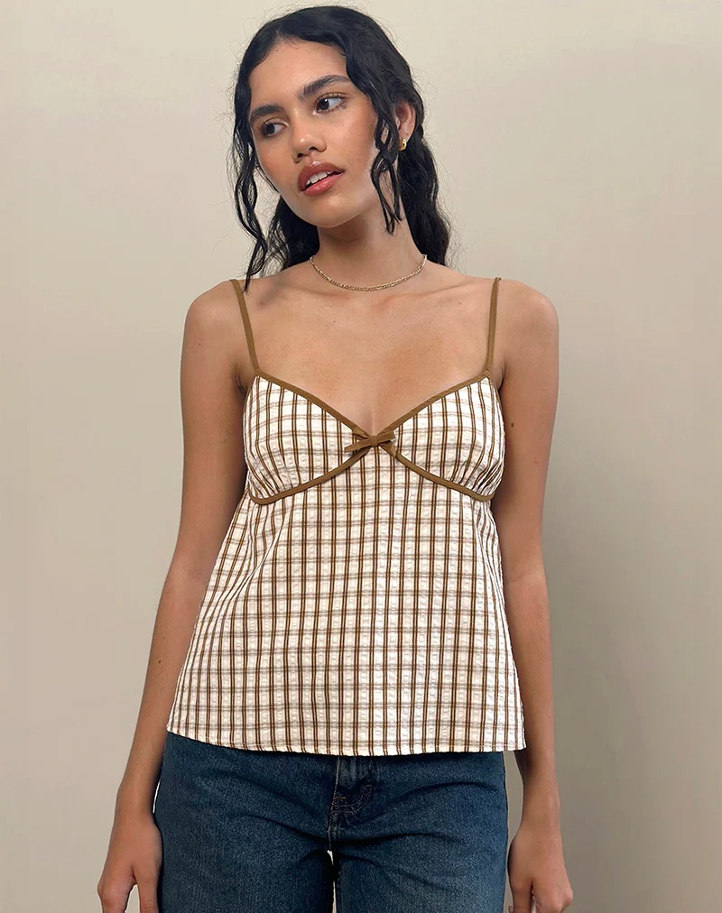 Milota Cami Top in Brown Check - Image 2