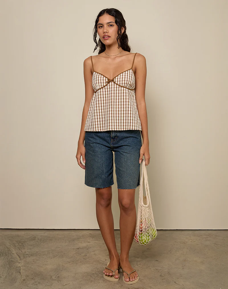 Milota Cami Top in Brown Check - Image 3