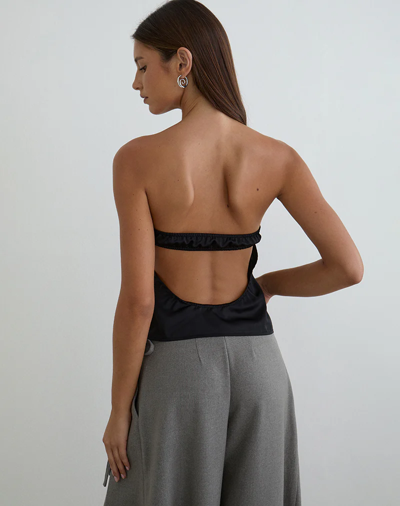 Minae Bandeau Top in Satin Black - Image 2