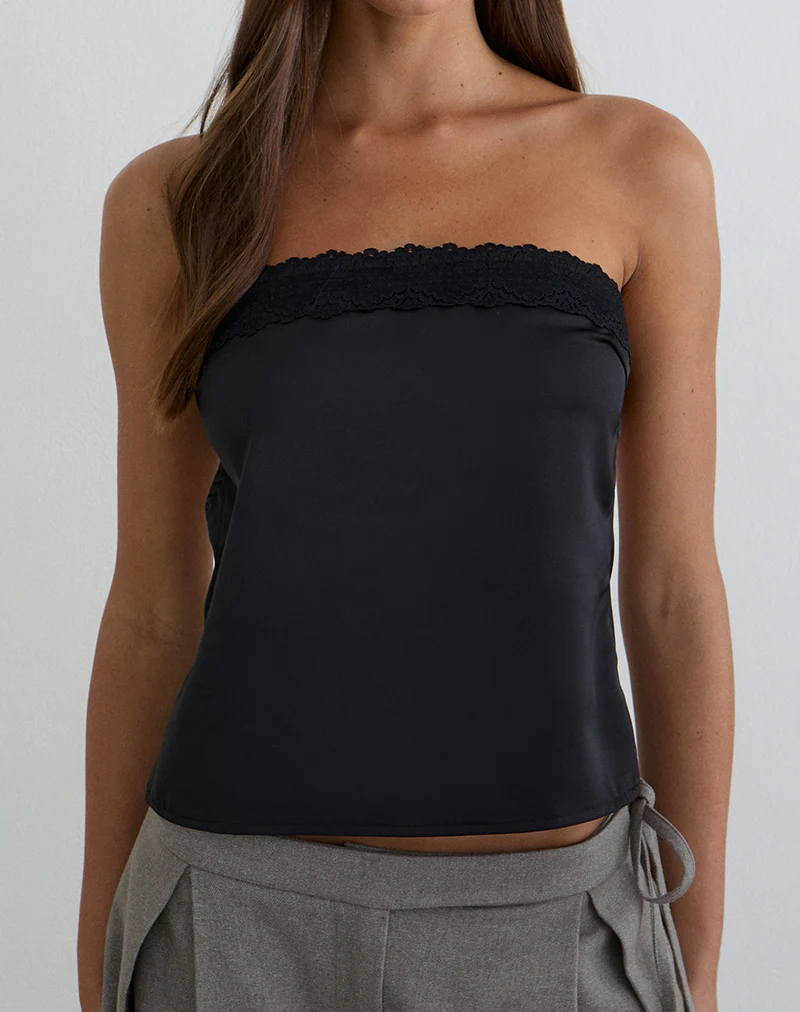 Minae Bandeau Top in Satin Black - Image 3