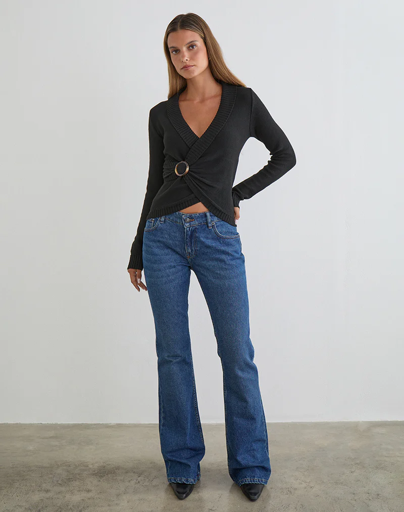 Minara Top with Resin Buckle in Knit Black - Image 3