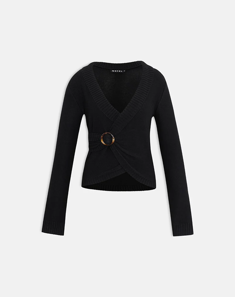 Minara Top with Resin Buckle in Knit Black - Image 4