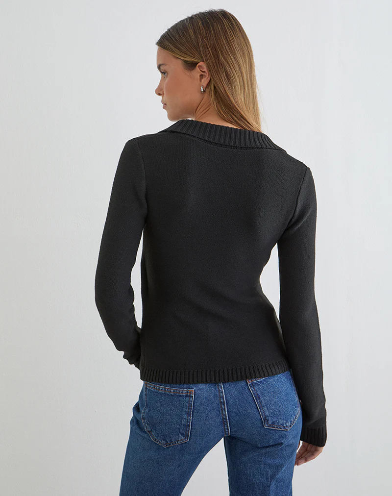 Minara Top with Resin Buckle in Knit Black - Image 5