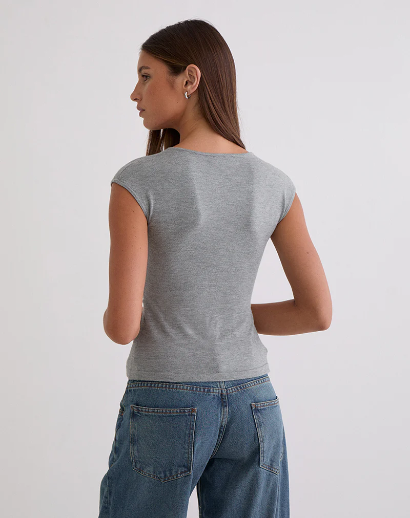 Minari V Neck Twist Top in Knit Grey - Image 4