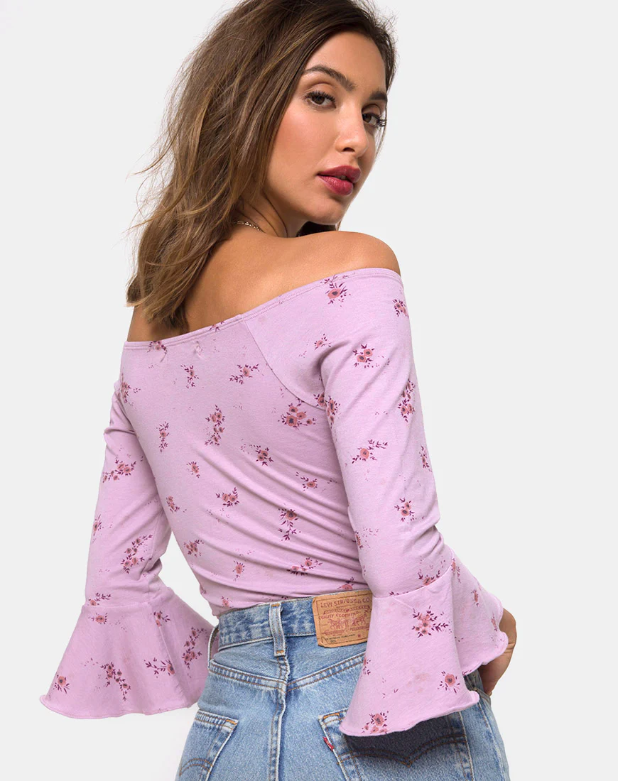 Mingga Off The Shoulder Top in Forget Me Not Lilac - Image 2