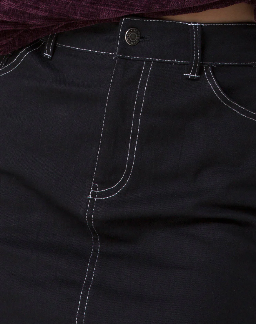 Mini Broomy Skirt in Black with White Stitch - Image 5