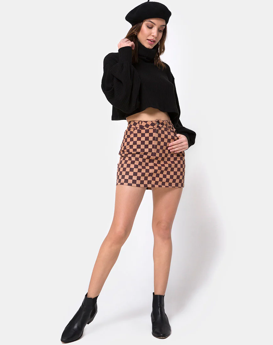 Mini broomy Skirt in Checkerboard Tan - Image 3