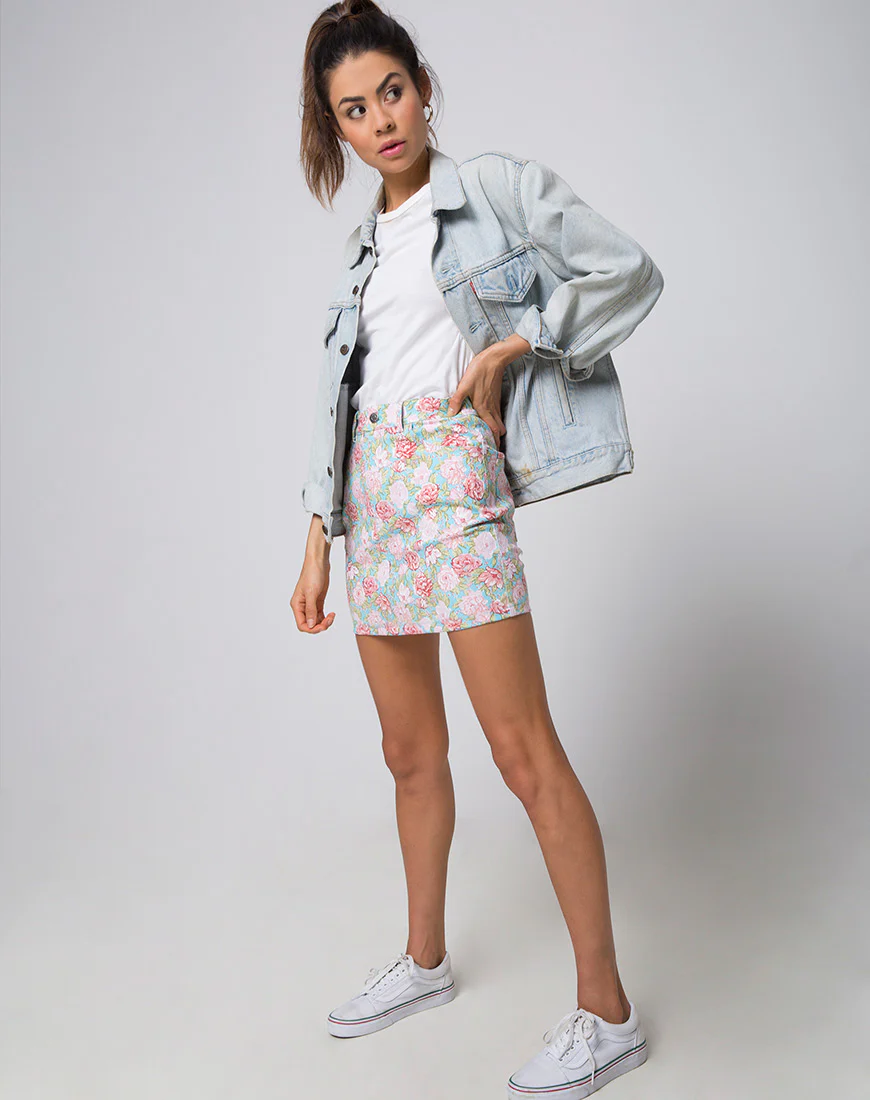 Mini Broomy Skirt in Bloom Floral Blue Base - Image 3