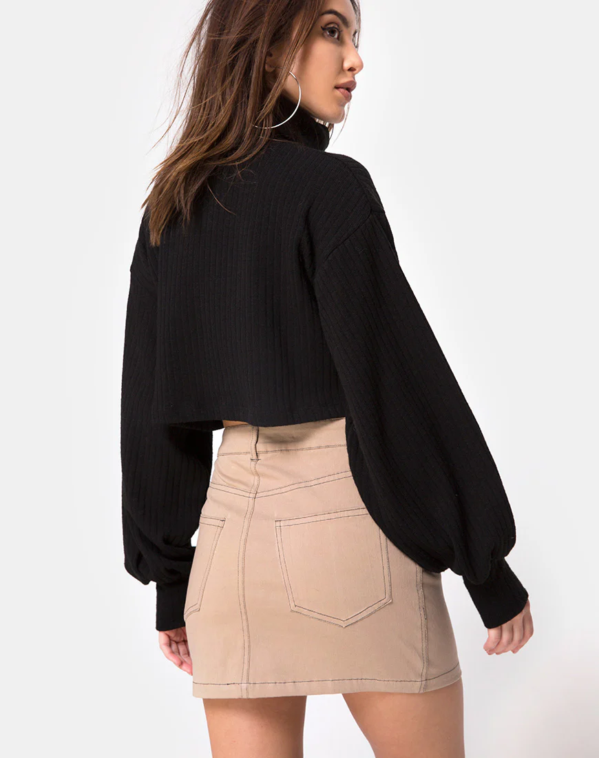 Mini Broomy Skirt in Tan with Black Stitch - Image 2