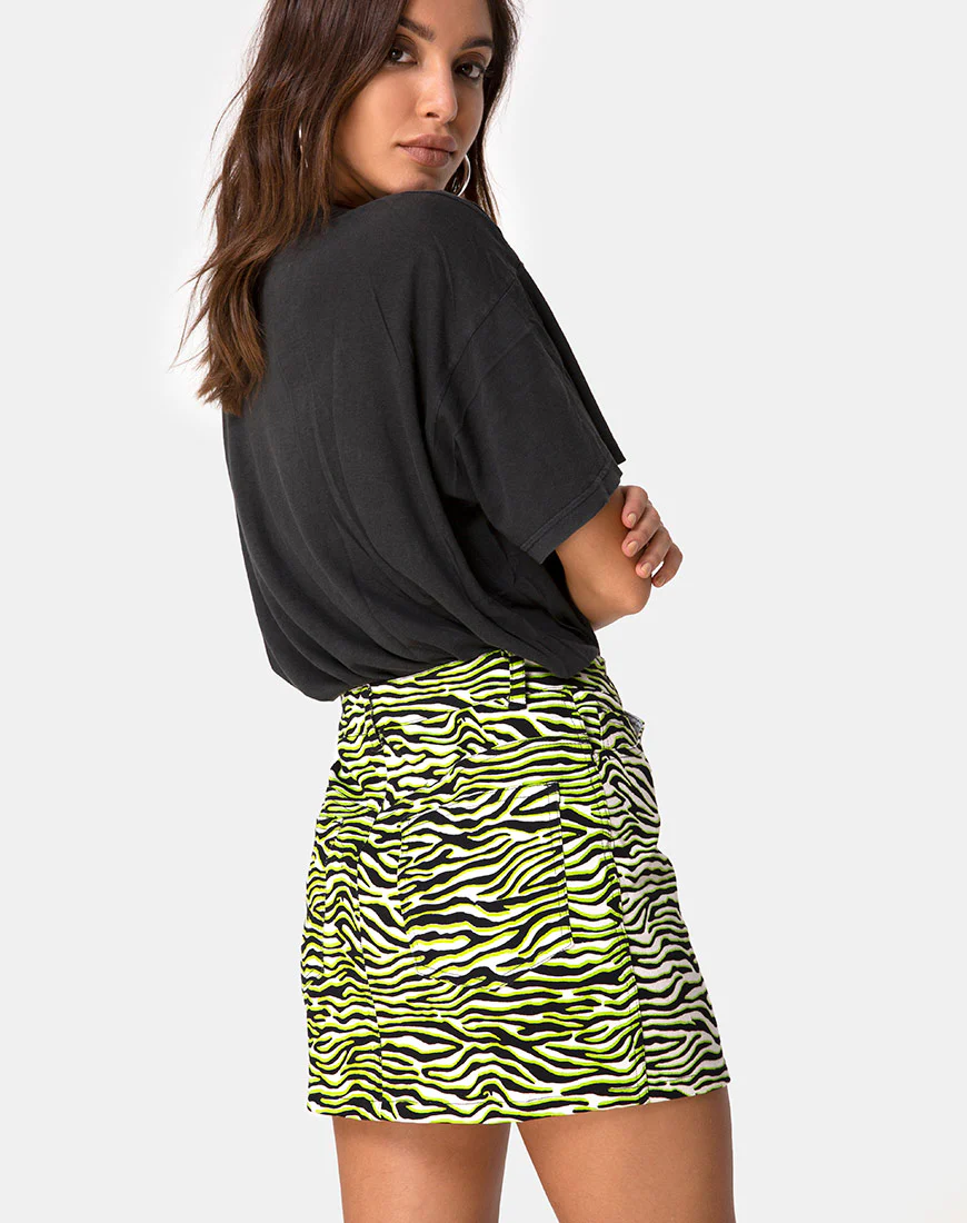 Mini Broomy Skirt in Zebra Fluro Green - Image 2