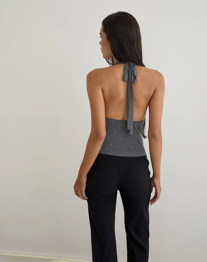 Minova Cowl Neck Top in Cupro Diamante Dark Grey - Image 3