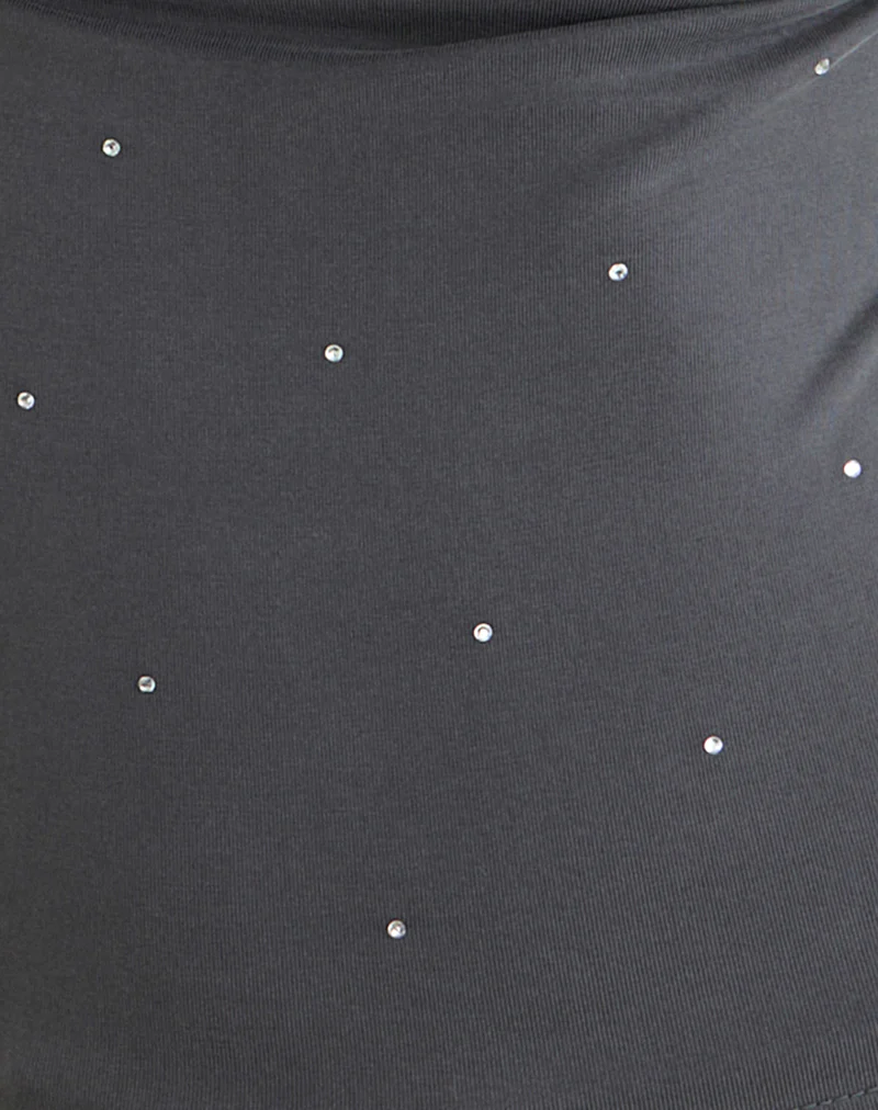 Minova Cowl Neck Top in Cupro Diamante Dark Grey - Image 5