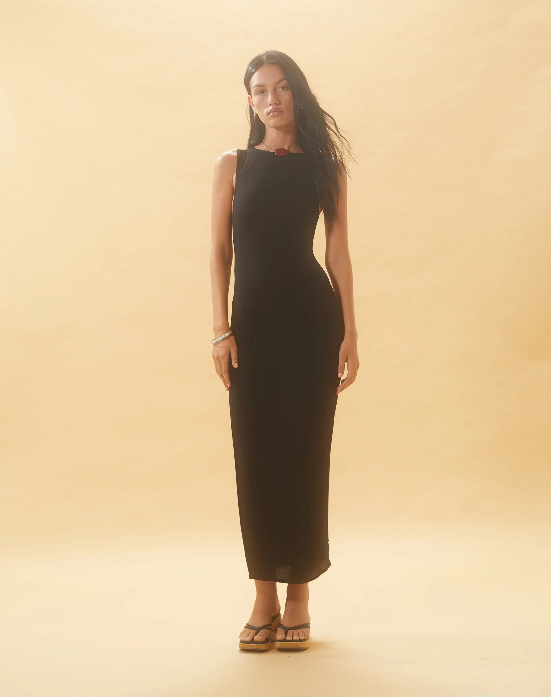 Minyo Racer Neck Maxi Dress in Crinkle Black - Image 5