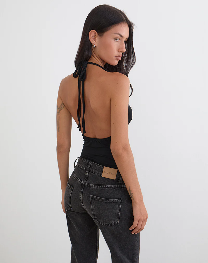 Mioto Keyhole Halterneck Top with Studs in Rayon Black - Image 7