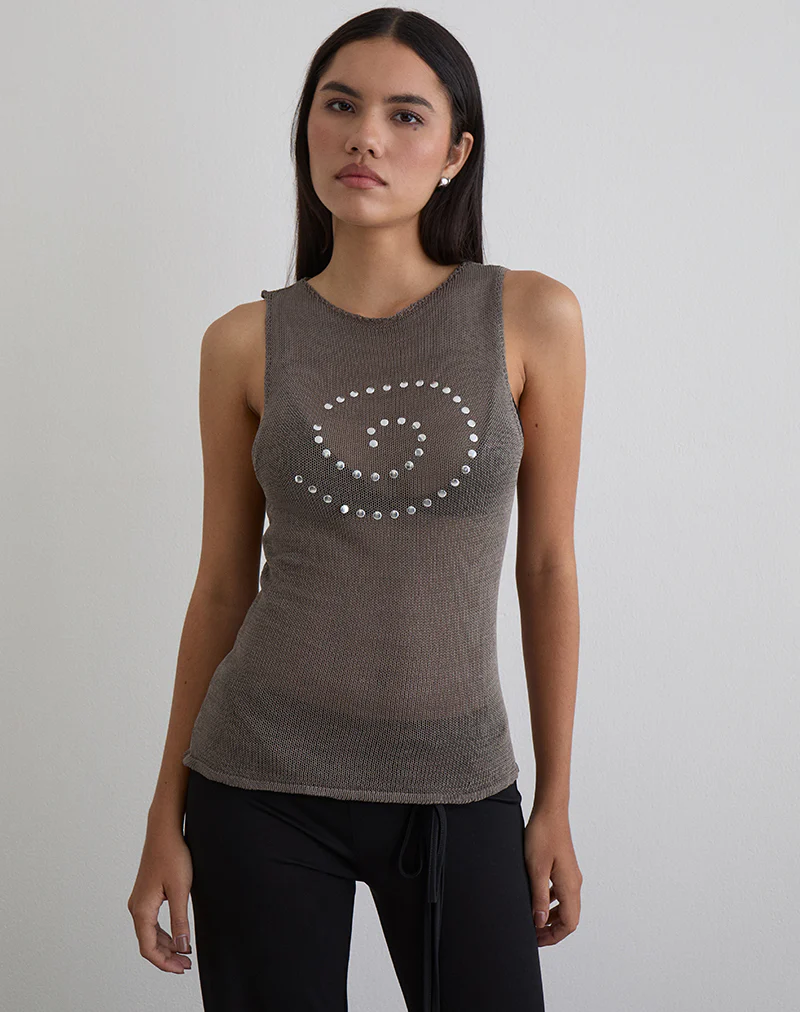 Miraya Top in Studded Sheer Knit Iron - Image 3