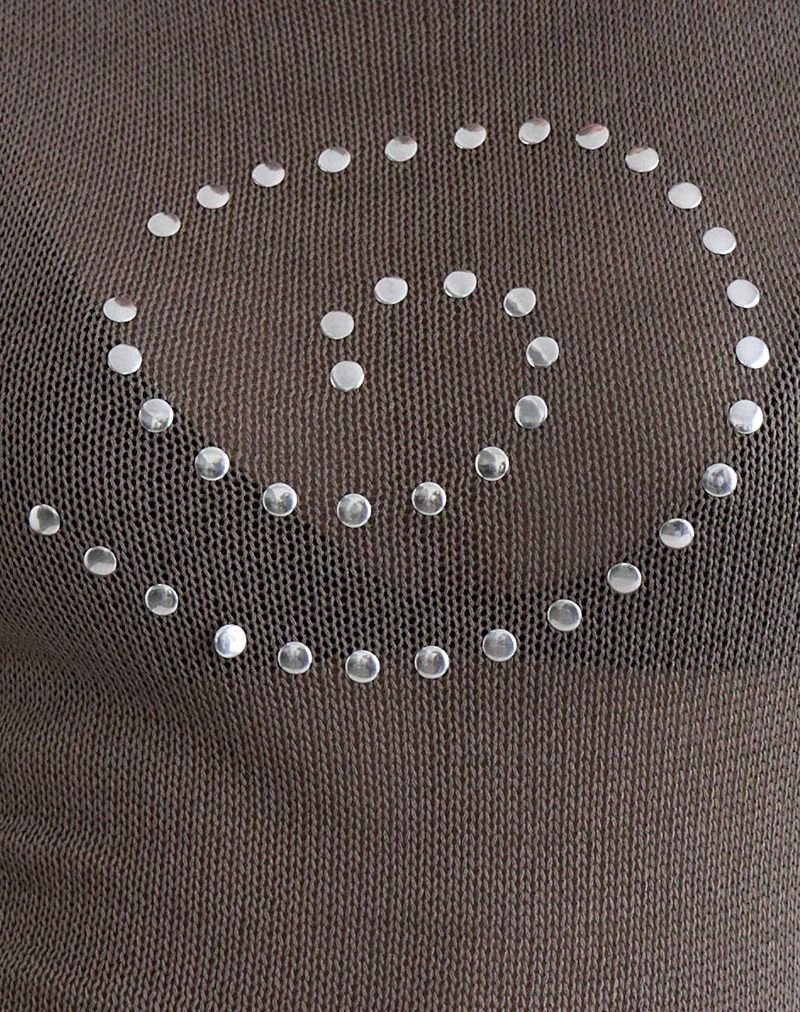 Miraya Top in Studded Sheer Knit Iron - Image 5
