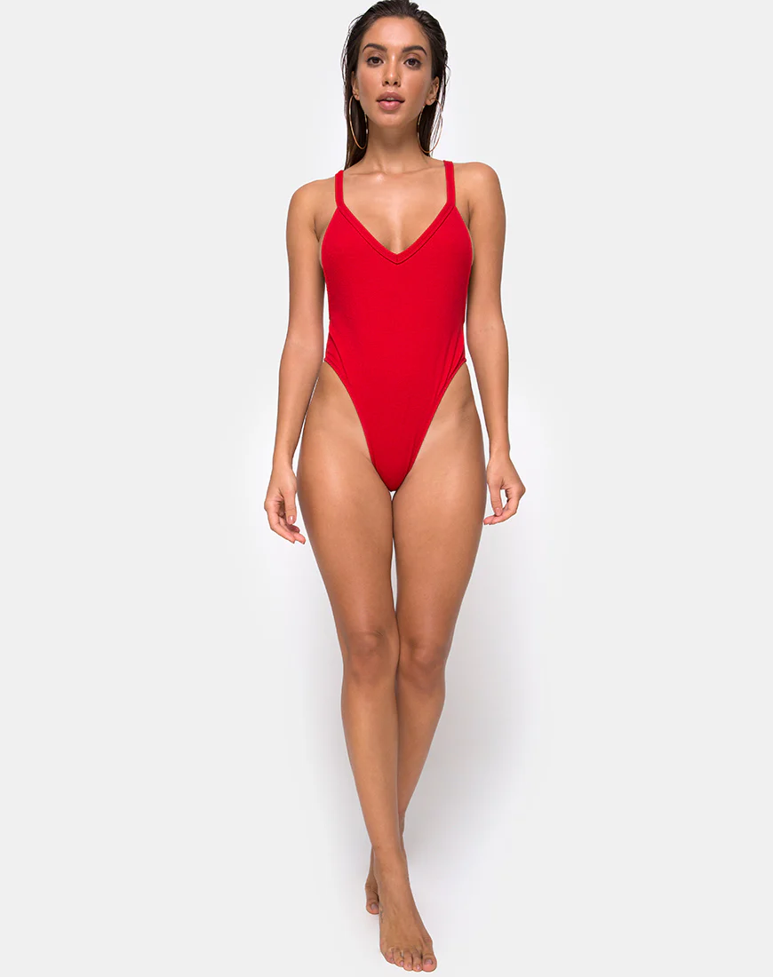 Miro Swimsuit in Red Rib - Image 3