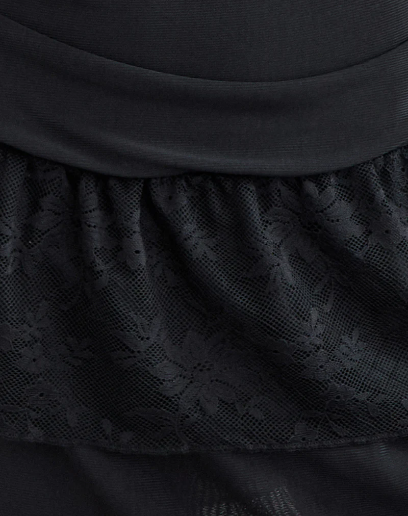 Mishal Long Sleeve Plunge Mini Dress in Lace Black - Image 6