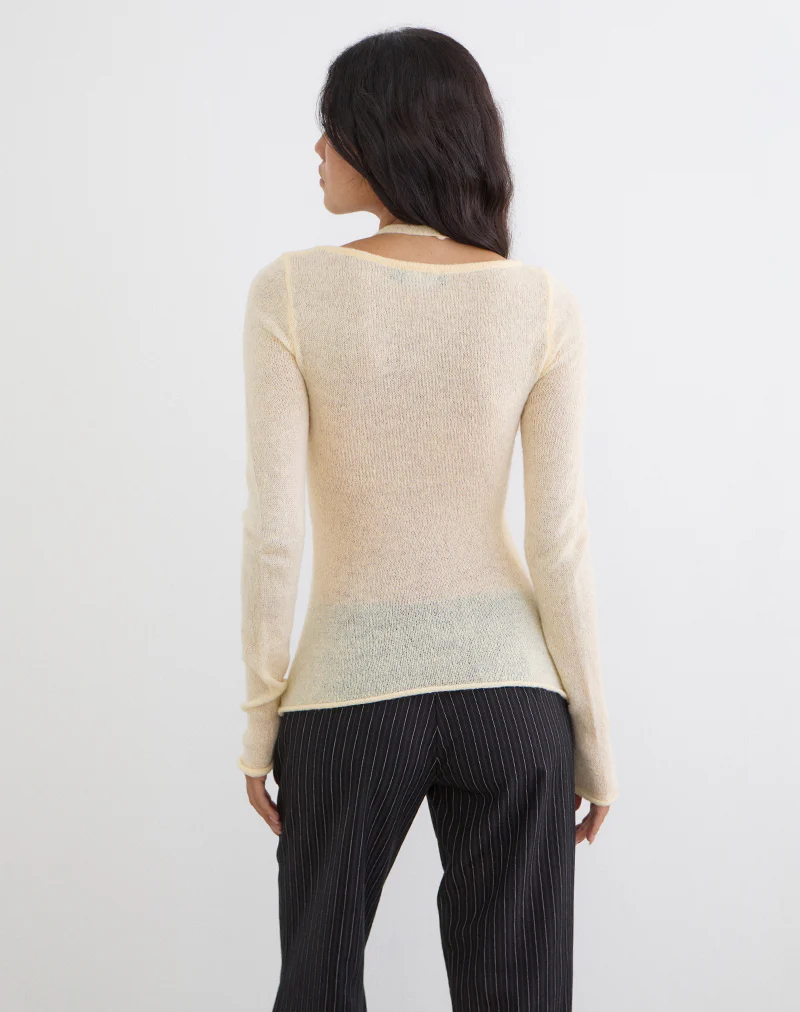 Misora Long Sleeve Top in Sheer Knit Lemon - Image 5