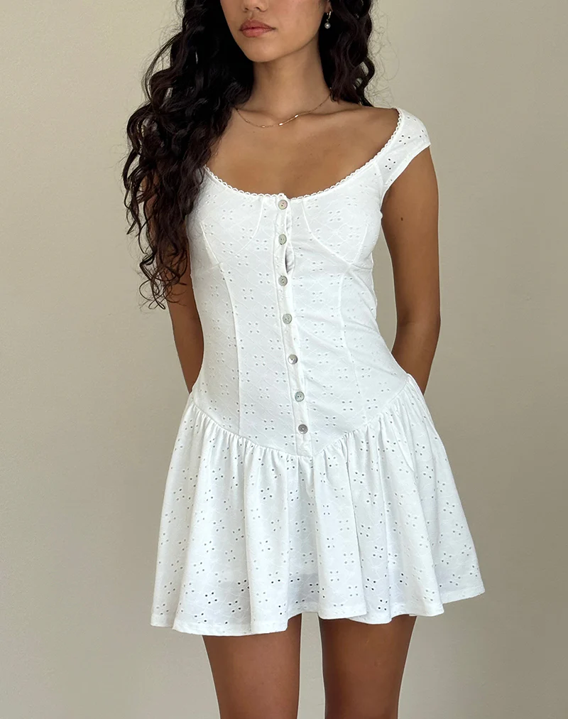 Misty Mini Tea Dress in Broderie White - Image 3